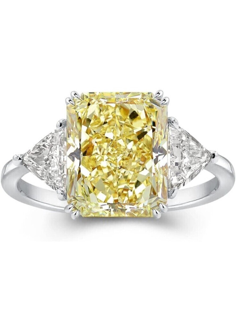 Radiant Cut Yellow Sterling Silver .925 CZ 3 Stone Engagement Ring Size 8.5